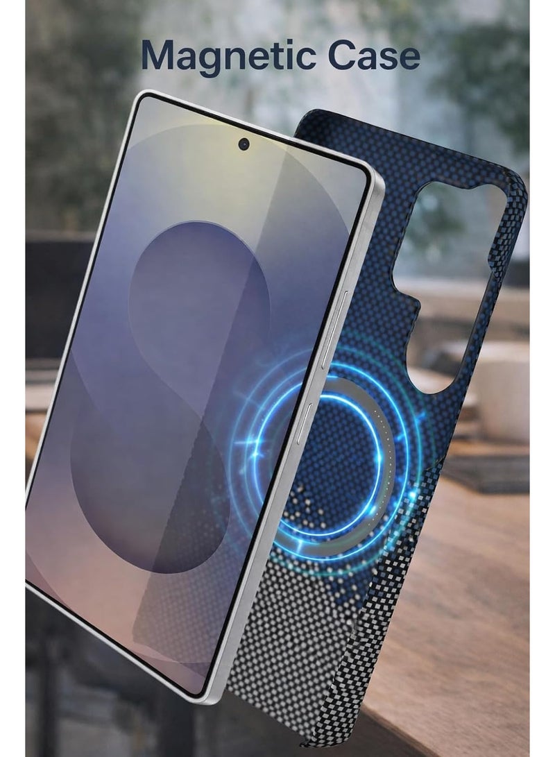 Phoni Ultra Slim Magnetic Case for Samsung Galaxy S25 Ultra, MagSafe-Compatible Phone Case, Thin Lightweight Design, Carbon Fiber Style, Raised Camera Protection (Azure – Blue Carbon) - Image 4